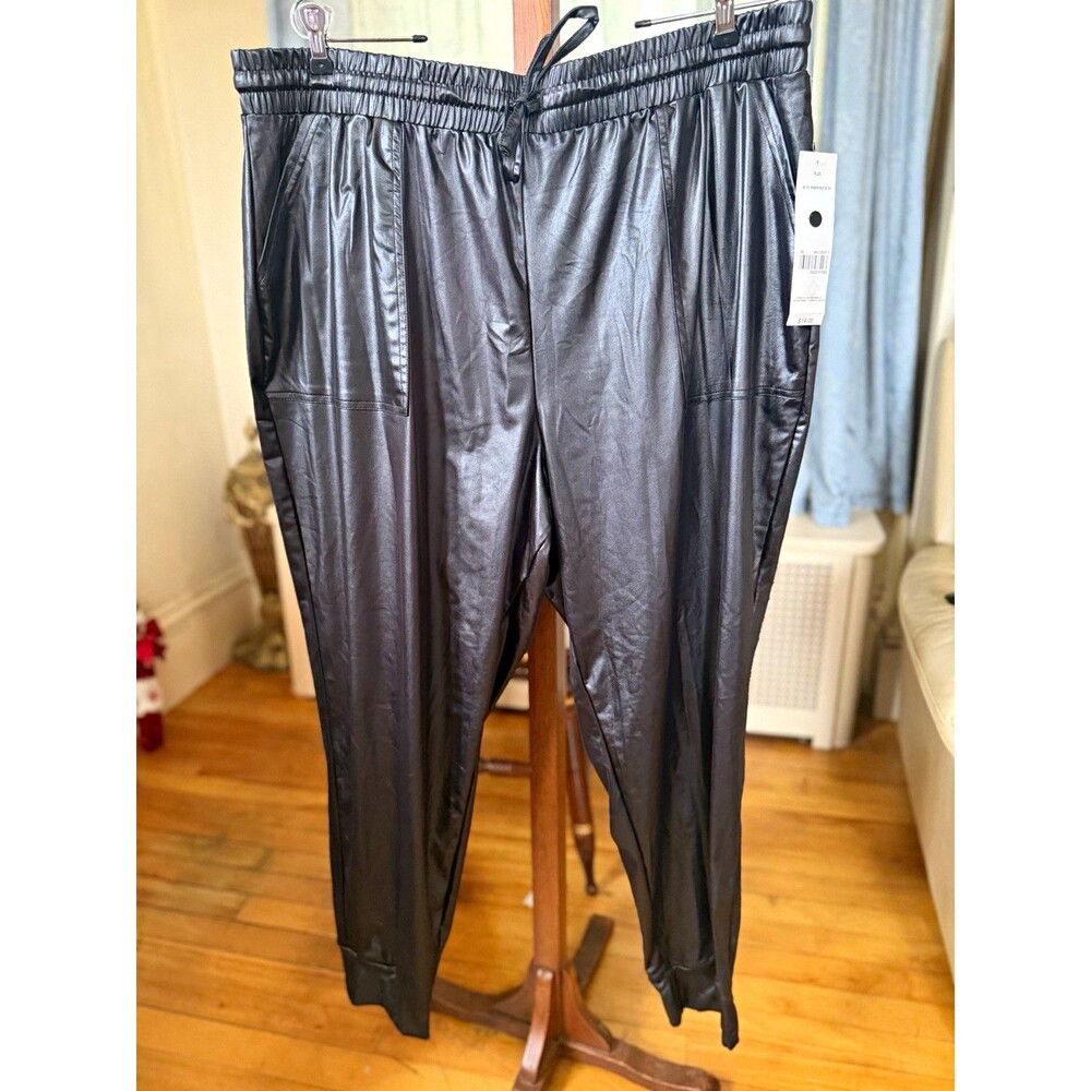 Just be.Women's Plus Black Solid Jogger Pants Polyester/Spandex Drawstring 3XL